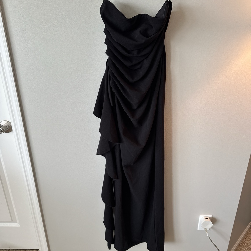 SHEIN Black Strapless Draped Dress